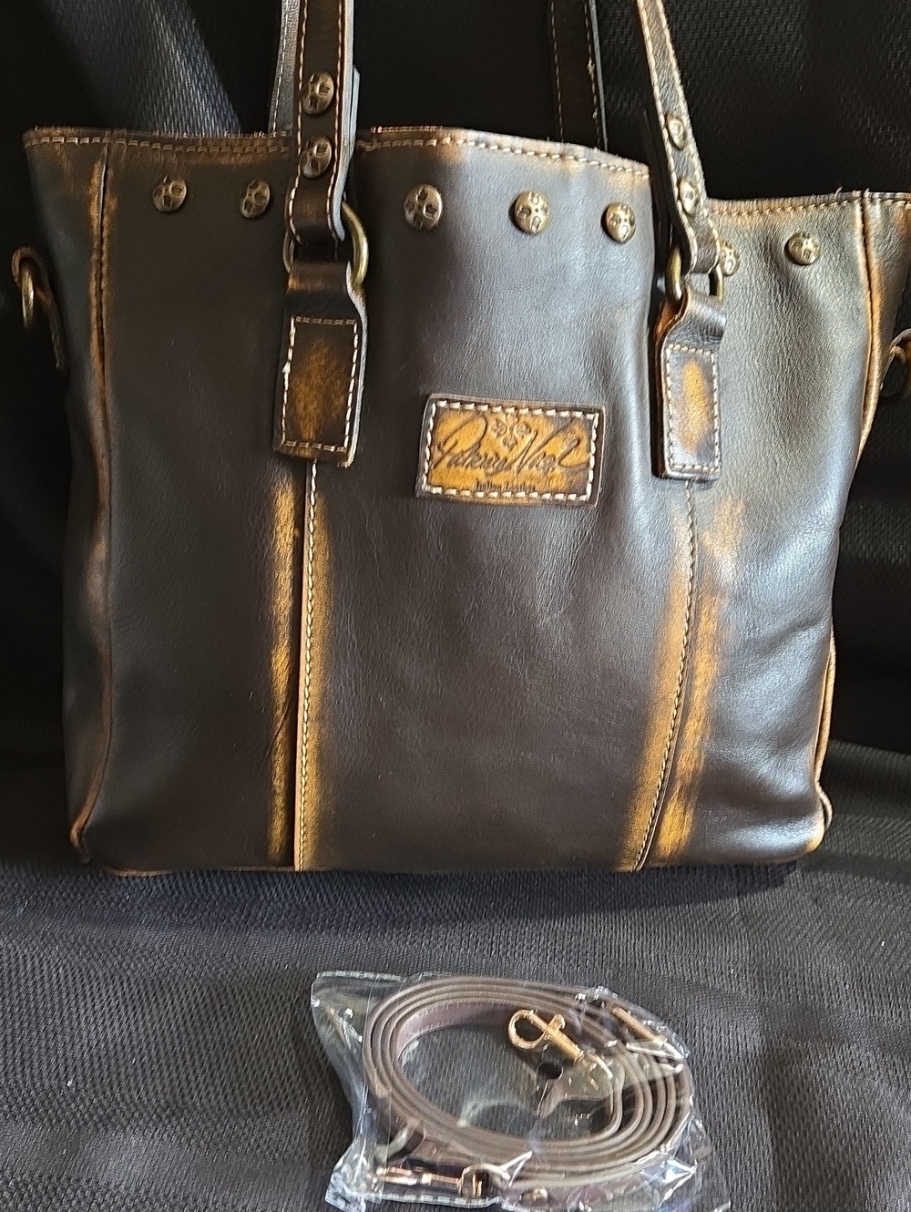 Patricia Nash Over Dyed Collection Distressed Dark Brown Leather Shoulder Bag